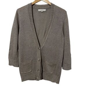 Ann Taylor Loft Womens Linen Cardigan Sweater Size L Button Front Corporate Work